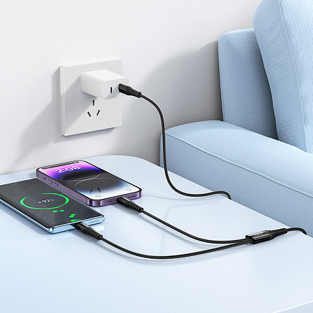 Кабель с 1 Type-C на 1 Type-C и 1 Lightning, X123, HOCO, 5V 3A, черный