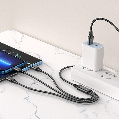 USB дата кабель Lightning+Micro+Type-C, X76, HOCO, черный