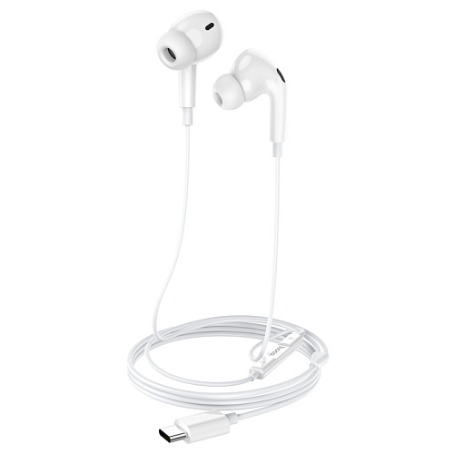 Проводные наушники M101 Pro Type-C, Crystal joy wire-controlled, HOCO, вакуумные с микрофоном, белые