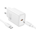 Сетевое зарядное устройство, 1 PD 20W (N60), HOCO, Type-C to Type-C, белый