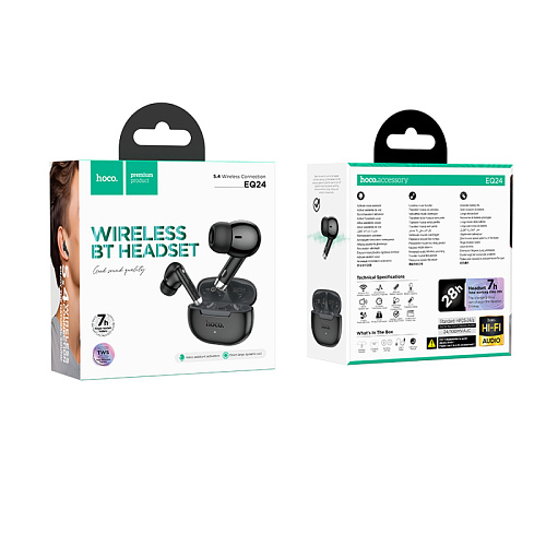 Беспроводные наушники EQ24, HOCO, вакуумные, время работы: 7ч, черный