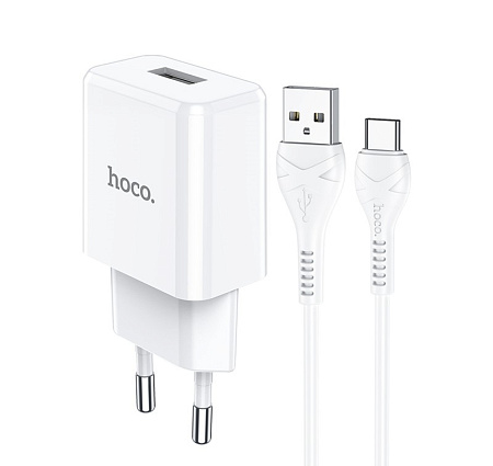 Сетевое зарядное устройство, 1 USB 2.1A (N9), HOCO, Type-C, Fast Charge, Безопасный сертификат, белый