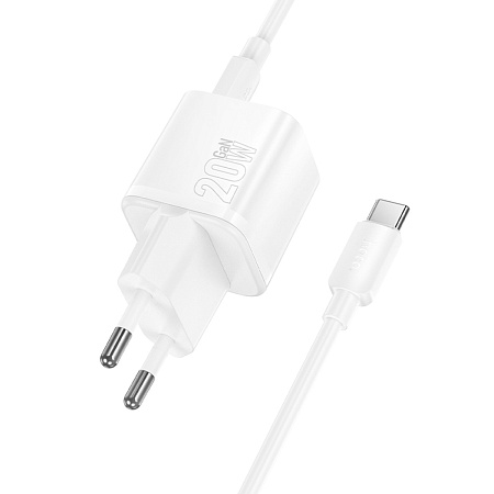 Сетевое зарядное устройство, 1 PD 20W + 1 USB 3.0 QC (N65), HOCO, Type-C to Type-C, белый