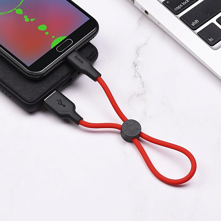 USB Кабель Micro, HOCO, X21 Plus, 0.25м, силиконовый, черно-красный