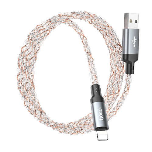 USB дата кабель Lightning, HOCO, U112, 1м, светящийся, серый