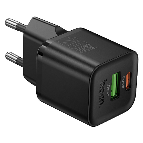 Сетевое зарядное устройство, 1 PD 20W + 1 USB 3.0 QC (N65), HOCO, черный