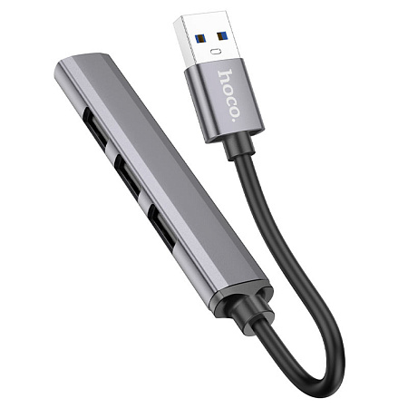 USB Хаб (HB26) c 1 USB на 1 USB 3.0 + 3 USB 2.0, HOCO, металлический серый