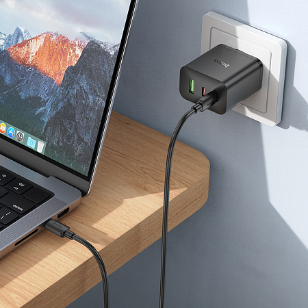 Сетевое зарядное устройство, 1 USB 3.0 QC+2 PD 65W (N51), HOCO, черный