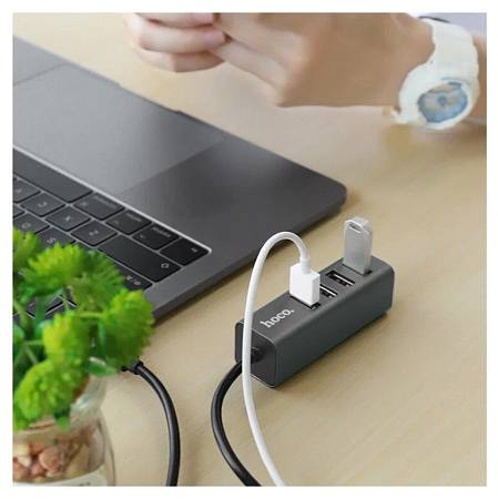 USB Хаб (HB1) c 1 USB на 4 USB, HOCO, серый