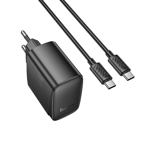 Сетевое зарядное устройство, 1 PD 65W + 1 USB 18W (CS63A), HOCO, Type-C to Type-C, черный