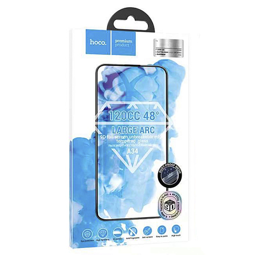 Защитное стекло для iPhone 15 Plus/16 Plus, A34, HOCO, 9D large arc dustproof glass, черное