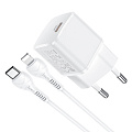 Сетевое зарядное устройство, 1 PD 20W + 1 USB 3.0 QC (N10), HOCO, Type-C to Lightning, mini, Умная зарядка, белый