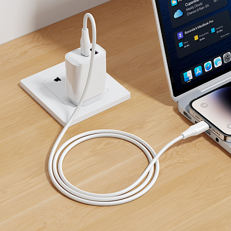 Кабель Lightning to Type-C (PD), HOCO, X124, 1м, силиконовый, 27W, белый