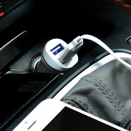 Автомобильное зарядное устройство, 2 USB 2.1A (Z1), usb cable lightning, HOCO, белый