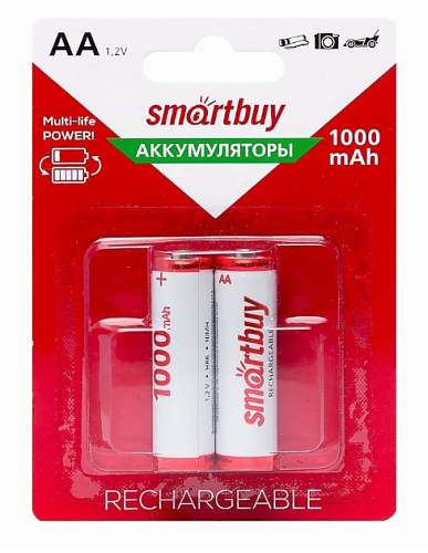 Батарейки аккумуляторные комплект 2 штуки R06 AA (1000mAч) SMARTBUY