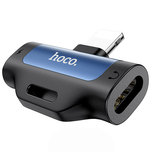 Переходник c Lighting на разъем Lightning+наушники Lightning, LS31, HOCO, синий