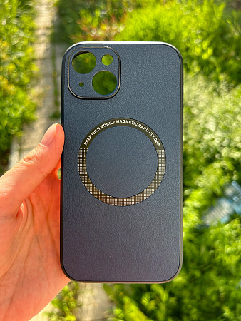 Чехол силиконовый для iPhone 14 (6.1), Магнитный (MagSafe), экокожа, DU DU, синий