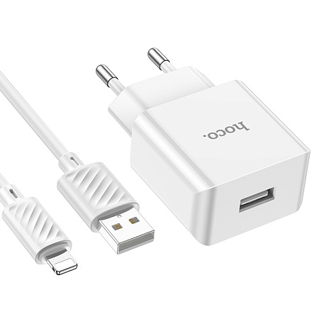 Сетевое зарядное устройство, 1 USB 2.1A (C106A), HOCO, Lightning, белый