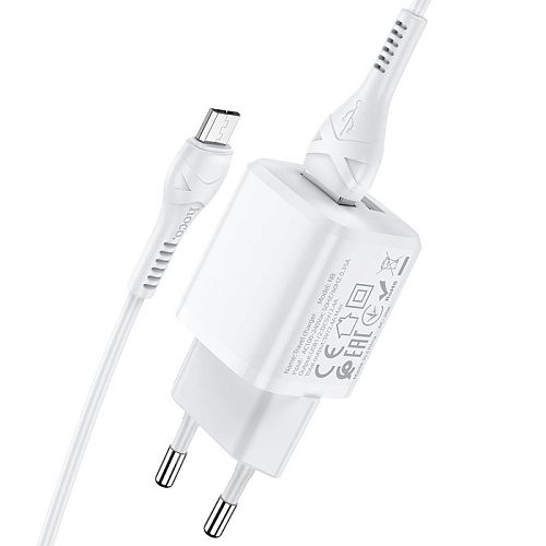 Сетевое зарядное устройство, 2 USB 2.4A 12W (N8), HOCO, Micro, Умная зарядка, белый