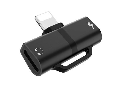 Переходник Lightning to наушники Lightning + зарядка Lightning, черный