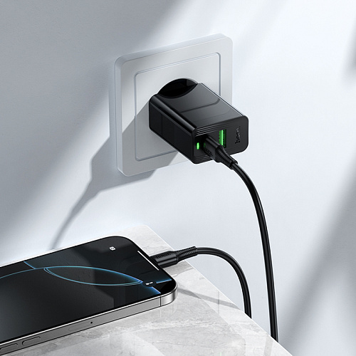 Сетевое зарядное устройство, 1 PD 30W + 1 USB 3.0 QC (CS95A), HOCO, Type-C to Type-C, черный