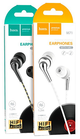 Проводные наушники M71 Inspiring universal earphones with mic, HOCO, вакуумные с микрофоном, белые