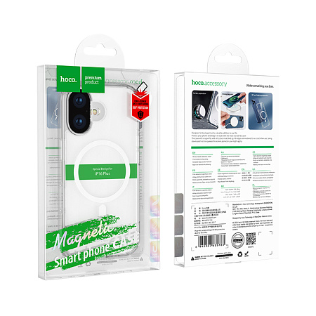 Чехол силиконовый для iPhone 16 Plus, Магнитный (MagSafe), HOCO, прозрачный