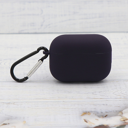 Чехол силиконовый для Airpods Pro/Pro 2, X-CASE, темно-фиолетовый с карабином