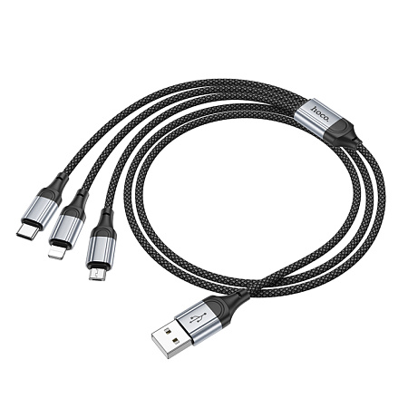 USB дата кабель Lightning+Micro+Type-C, X102, HOCO, черный