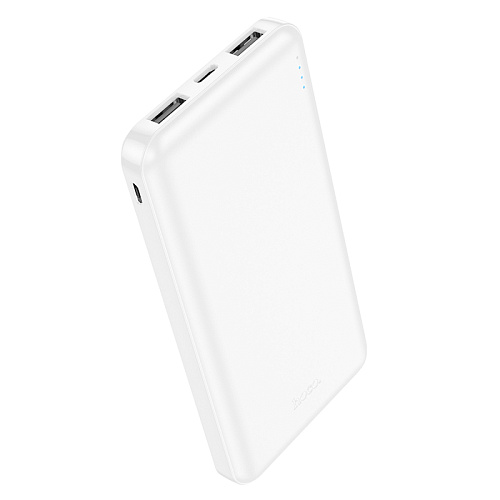 Универсальный Доп. Аккумулятор 10000mAh, J100, HOCO, выход: 2 USB (5V/2A), белый