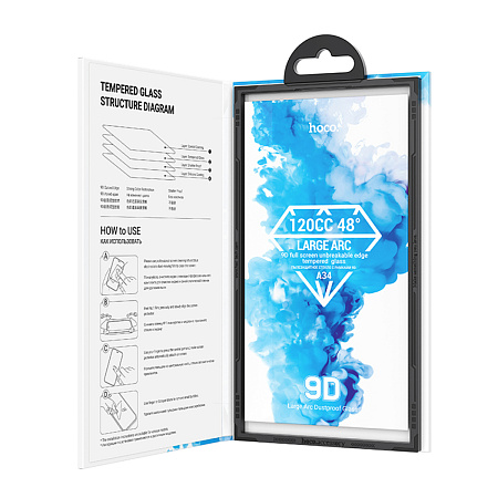 Защитное стекло для iPhone 14 Pro, A34, HOCO, 9D large arc dustproof glass, черное