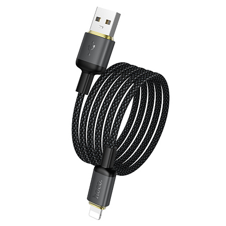 USB дата кабель Lightning, HOCO, X128, 1 метр, ток до 2.4A, цвет черный