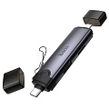 Картридер 3 в 1, Type-C/IP на SD/TF3.0+USB2.0, HB56B, HOCO, серый