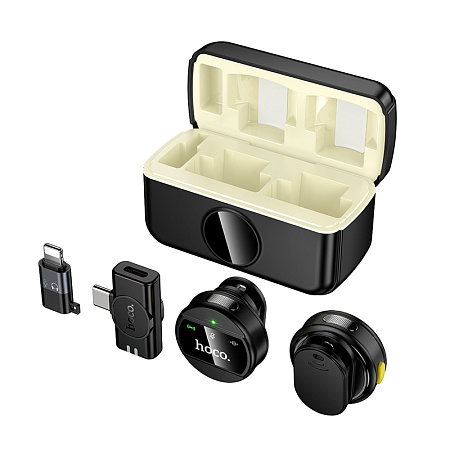 Беспроводной микрофон (2 шт) с приемником для Type-C и Lightning, L22, HOCO, черный