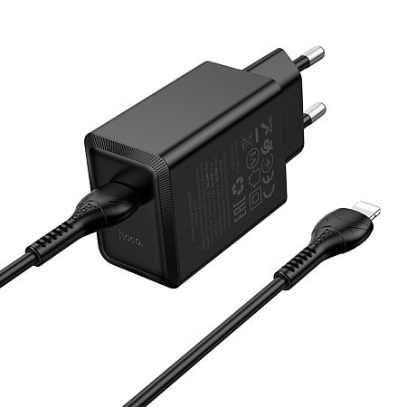Сетевое зарядное устройство, 1 PD 30W  (N70), HOCO, Type-C to Lightning, черный