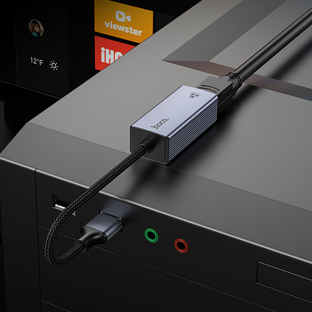 USB интернет адаптер , сетевой стандарт: 10/100/1000Mbps, UA37, HOCO, серый