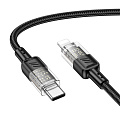 Кабель Lightning to Type-C (PD), HOCO, U129, 1.2м, черный с прозрачным