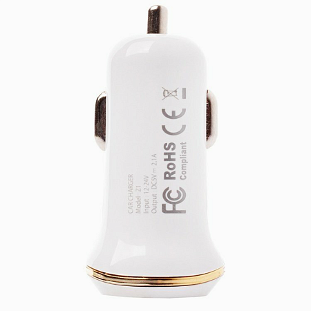 Автомобильное зарядное устройство, 2 USB 2.1A (Z1), usb cable lightning, HOCO, белый
