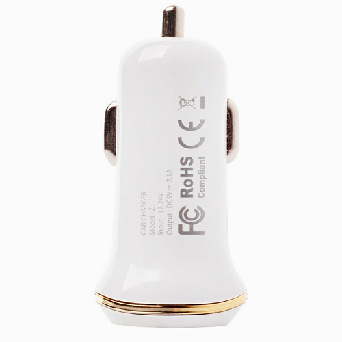 Автомобильное зарядное устройство, 2 USB 2.1A (Z1), usb cable lightning, HOCO, белый