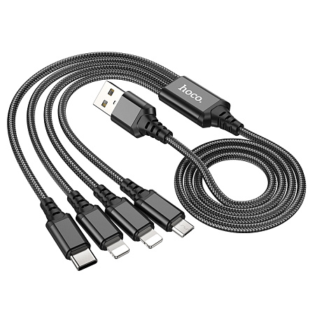 USB дата кабель Lightning+Lightning+Micro+Type-C, X76, HOCO, черный