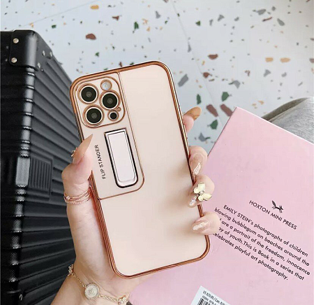 Чехол силиконовый для iPhone 13 Pro (6.1), глянцевый с подставкой, X-CASE, розовый