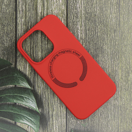 Чехол-накладка для iPhone 15 Pro Max, Silicon Case, магнитный (MagSafe), без лого, X-CASE, красный