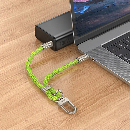 Регулируемый короткий шнурок Elegant series с зарядкой Type-C to Type-C, GH5, Hoco, флуоресцентный зеленый