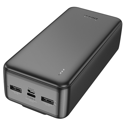 Универсальный Доп. Аккумулятор 30000mAh, J118B, HOCO, выход: 2 USB (5V/2A)+кабель Lightning/Type-C, черный