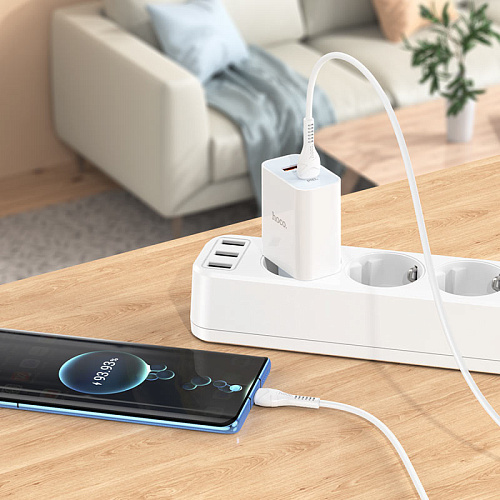 Сетевое зарядное устройство, 1 PD 20W + 1 USB 3.0 QC (C97A), HOCO, Type-C to Type-C, белый