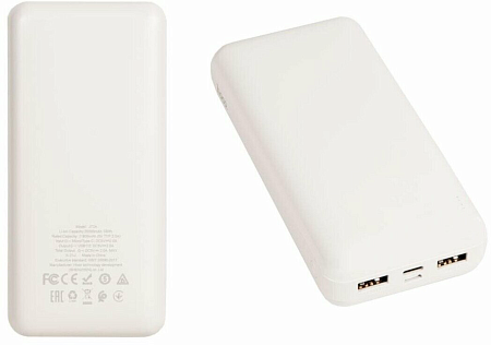 Универсальный Доп. Аккумулятор 20000mAh, J72A, HOCO, 2 USB (5V/2.0A), белый