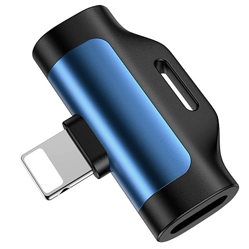 Переходник c Lighting на разъем Lightning+наушники Lightning, LS31, HOCO, синий