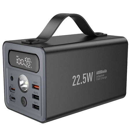 Универсальный Доп. Аккумулятор 60000mAh, J138, HOCO, 1 USB-A (22.5W)+2 USB-A+1 PD (20W)+DC12V, вход  Type-C, черный