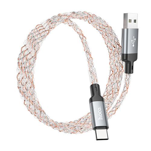 USB Кабель Type-C, HOCO, U112, 1м, светящийся, серый