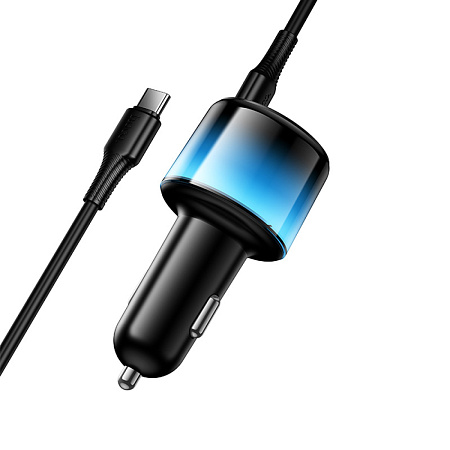 Автомобильное зарядное устройство, 1 USB 5V/2.4A + 2 PD 45W (Z69B), HOCO, кабель Type-C to Type-C, с дисплеем, черный
